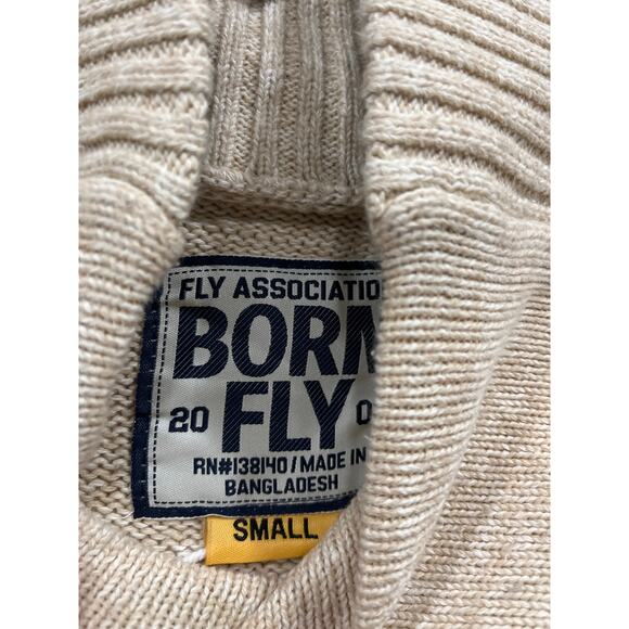 Born Fly Sweater Embroidered Modern Cowl Mockneck Mens Small Oatmeal Heather - Picture 7 of 11